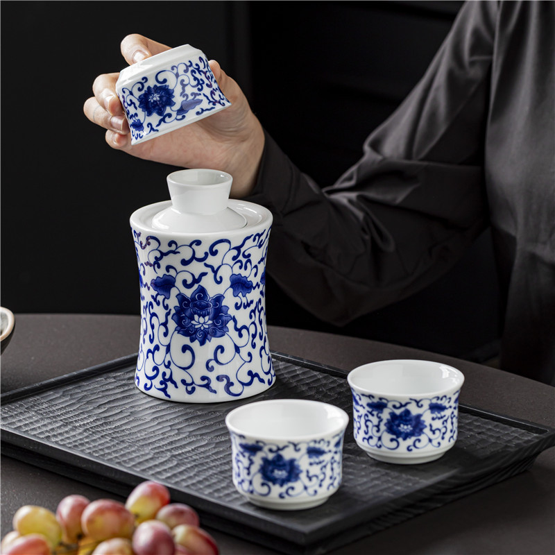 青花瓷温酒器家用温酒壶陶瓷暖热清酒具仿古老式烫黄酒三两白酒杯