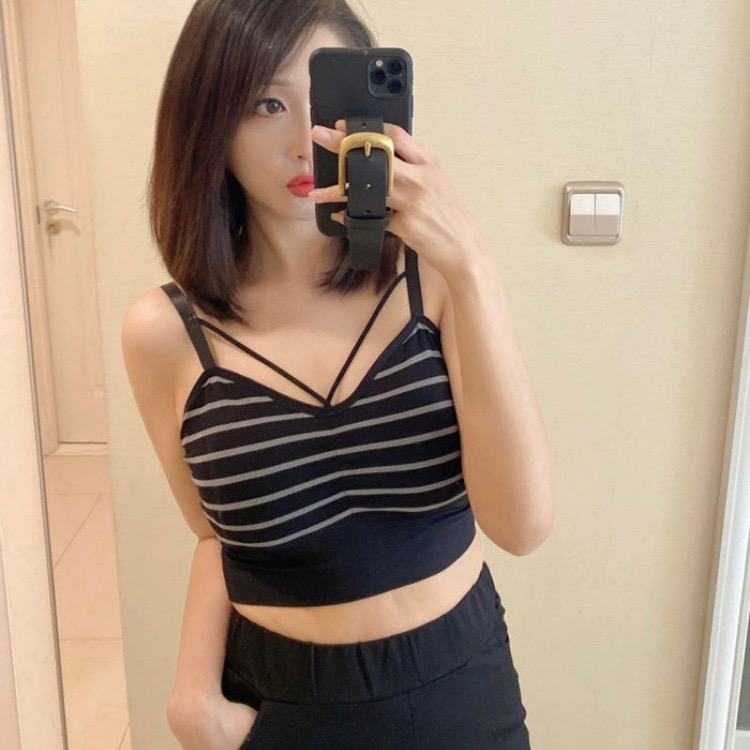 J·F定制大码2258胖mm性感条纹交叉美背外穿小背心