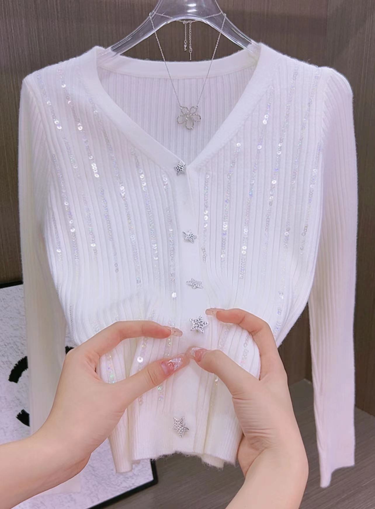 春秋重工亮片针织衫新款欧货女修身显瘦打底衫女款爆款2025新款