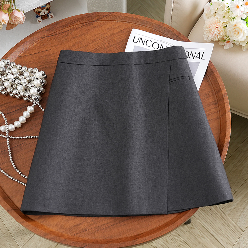 灰色高级感半身裙女秋季2025新款不规则西装裙短款高腰显瘦A字裙