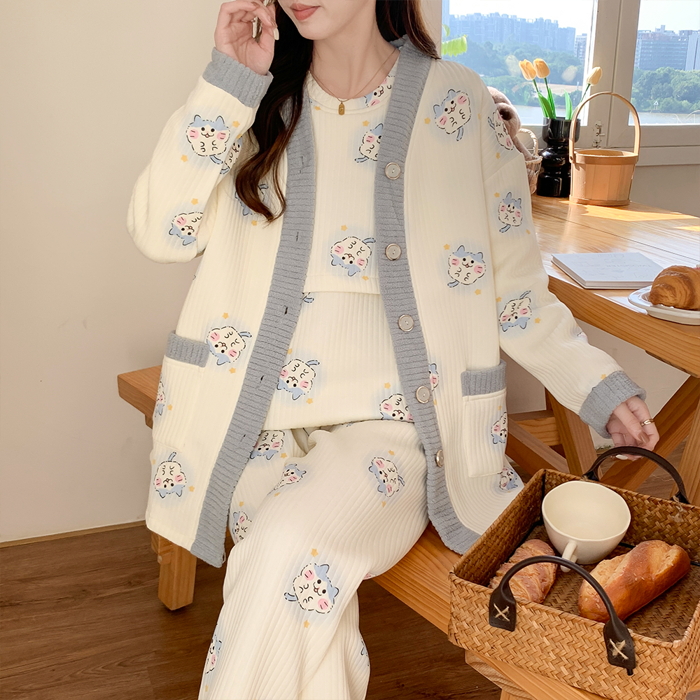 三件套空气棉月子服冬季产后孕妇睡衣产妇哺乳月子服1-2月份产妇