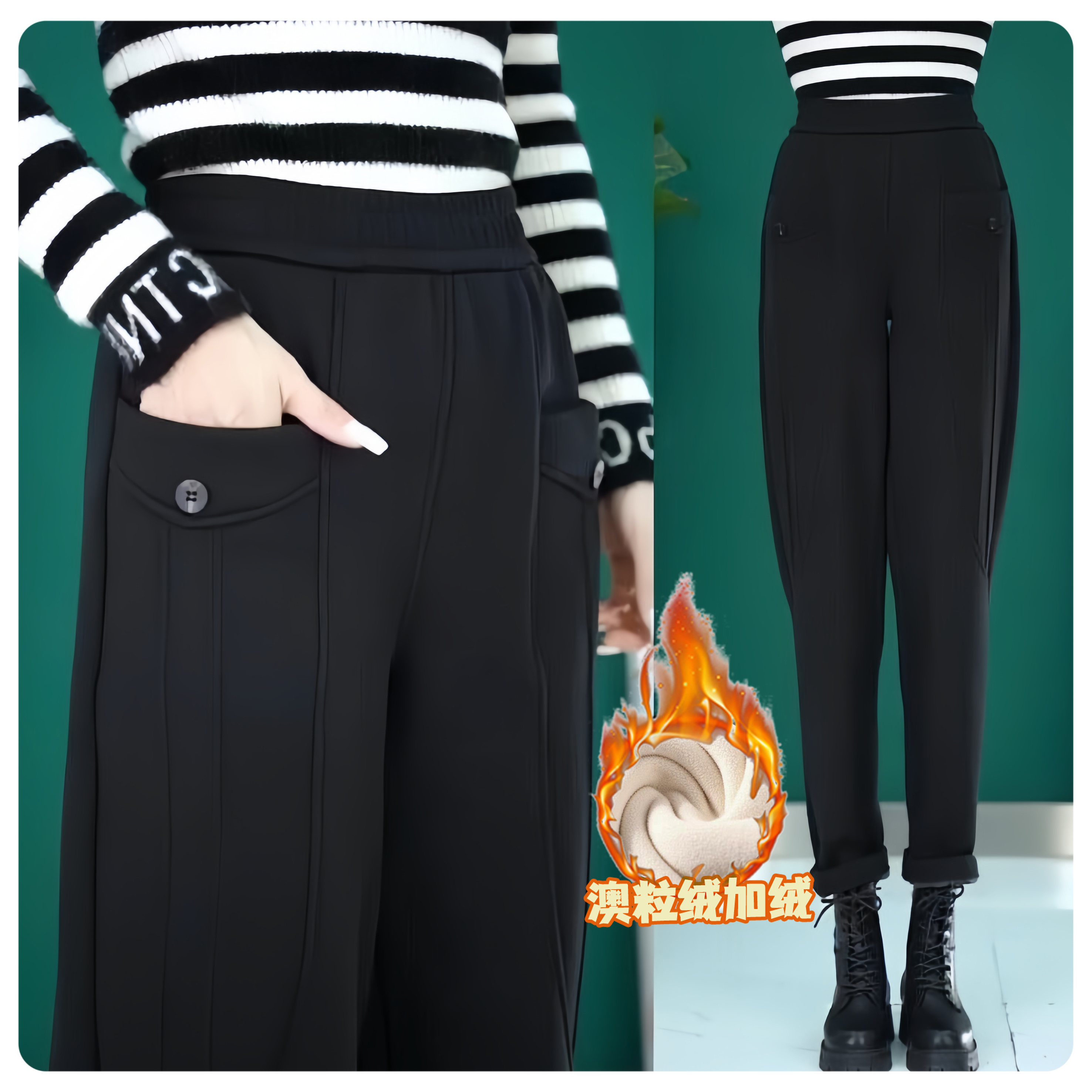 加绒保暖澳粒绒休闲裤女2024冬季新款高腰显瘦休闲百搭时尚哈伦裤