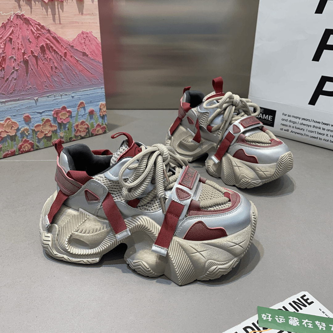 欧洲站增高10CM厚底老爹鞋女2024秋季新款系带运动百搭休闲鞋单鞋