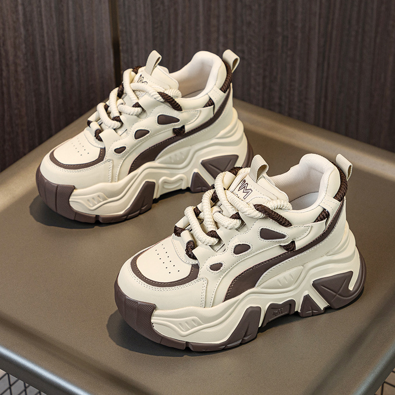 【增高8CM】老爹鞋女2023年春秋新款透气老爹鞋厚底鞋真皮内增高鞋