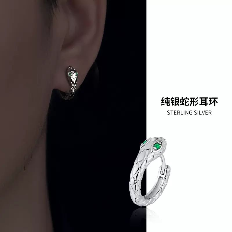 男士耳环男小众设计感痞帅男生高级感单只蛇头耳钉925银蛇形耳饰