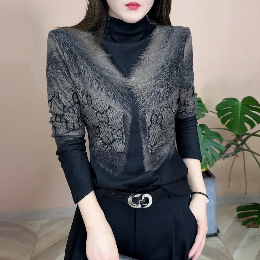 2025秋冬季新品时尚百搭修身洋气设计感减龄个性打底女士上衣7729
