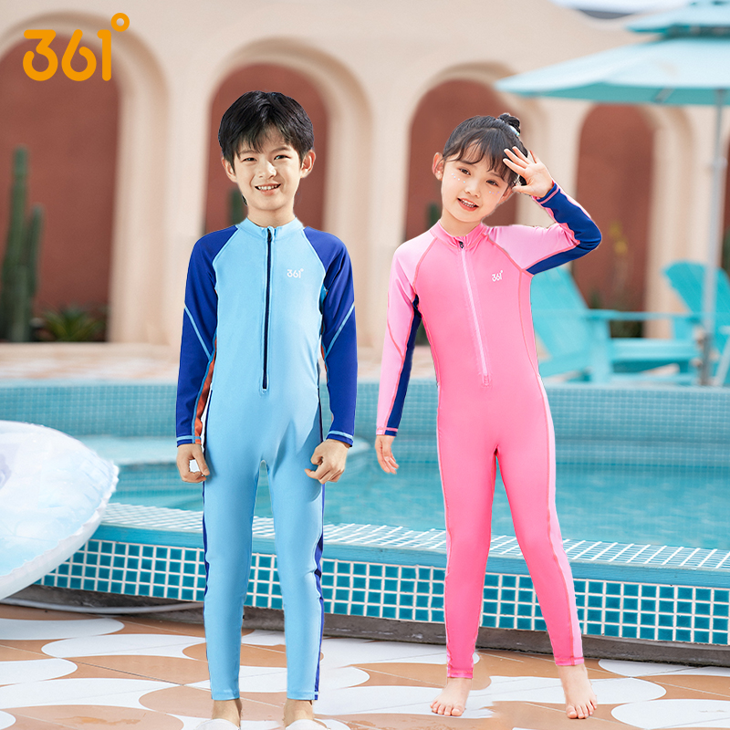 361°儿童连体泳衣男女童可爱卡通中大童宝宝温泉长袖快干游泳装备