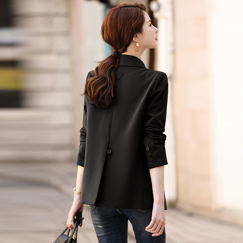 后开叉黑色小西装外套女夹棉气质2025春秋新款小个子西服女士上衣