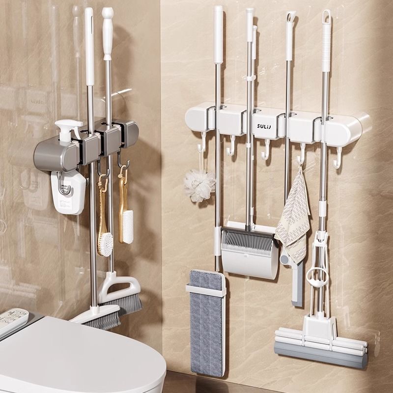 浦司拖把壁挂夹免打孔拖布架卫生间挂钩放扫把夹收纳浴室置物架子