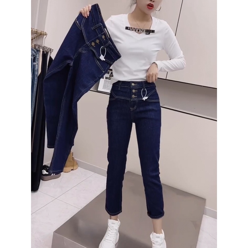飞芊娅秋季新款弹力九分牛仔裤胖妹妹高时尚洋气腰显瘦直筒烟管裤