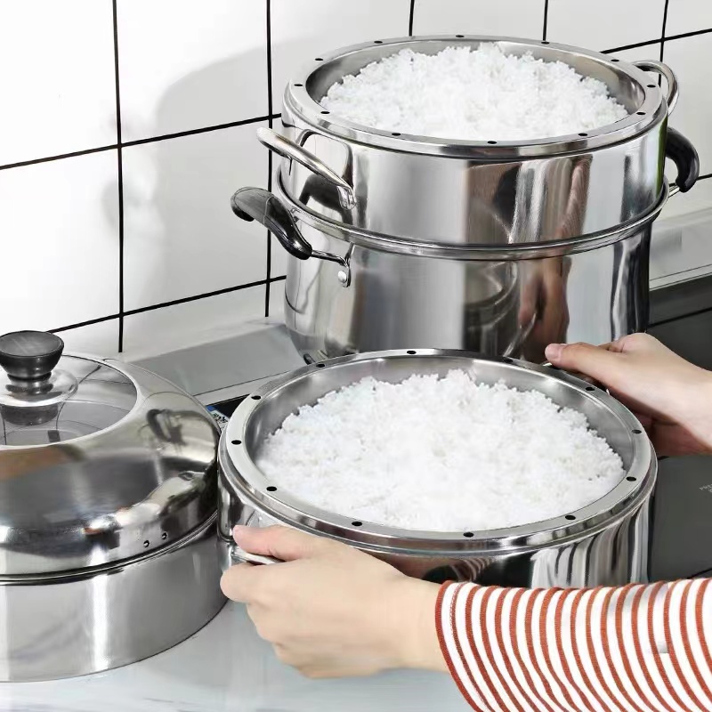加厚实心蒸锅家用不锈钢多层无孔蒸饭锅不串味复底节能锅炉具通用