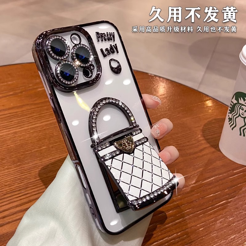 新款适用iPhone16Promax手机壳补妆镜支架苹果15透明套14女轻奢13