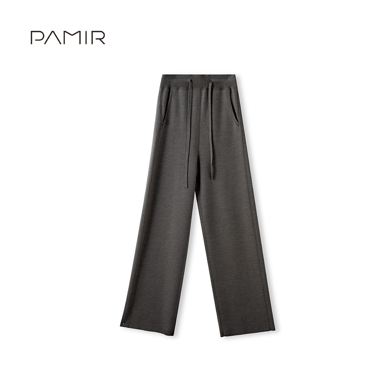 【叶可可】PAMIR秋冬女高腰显瘦精纺羊毛针织休闲百搭阔腿裤 PZ200