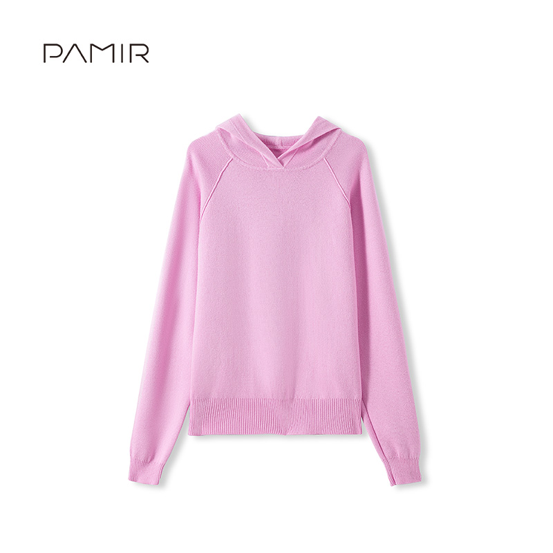 PAMIR春秋新款女连帽精纺卫衣羊毛衫套头休闲减龄外穿针织衫