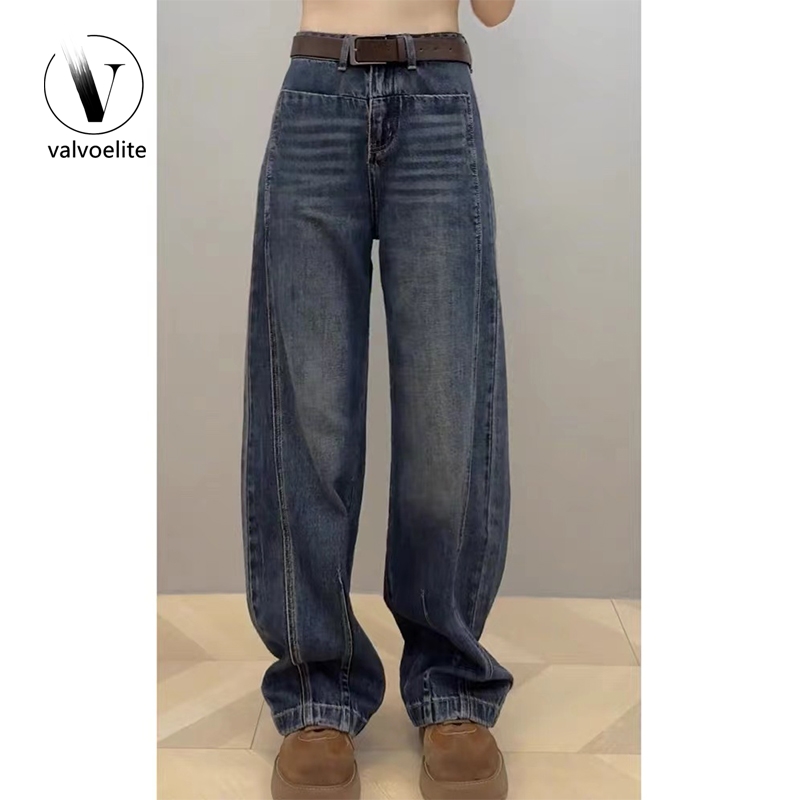 VALVOELITE大码窄版阔腿裤子牛仔裤女秋季新款胖宽松弯刀香蕉显瘦