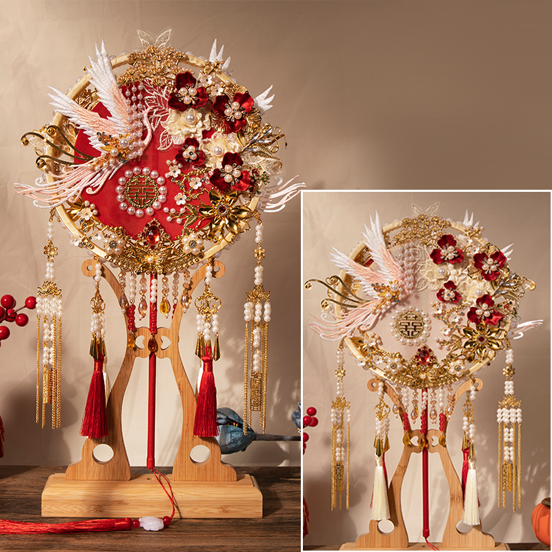 新婚送新娘中式秀禾扇子重工双面双色结婚礼物送新娘实用