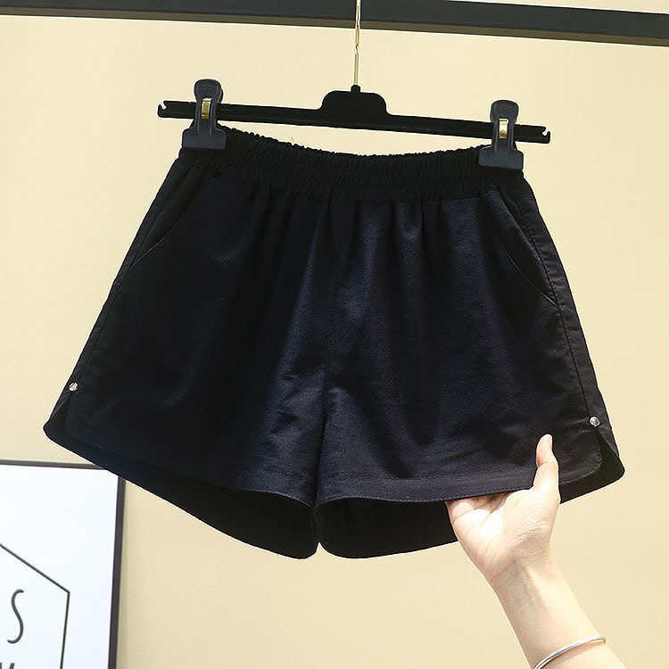 黑白色短裤女夏季薄款松紧腰宽松简约显瘦休闲阔腿裤子时尚百搭