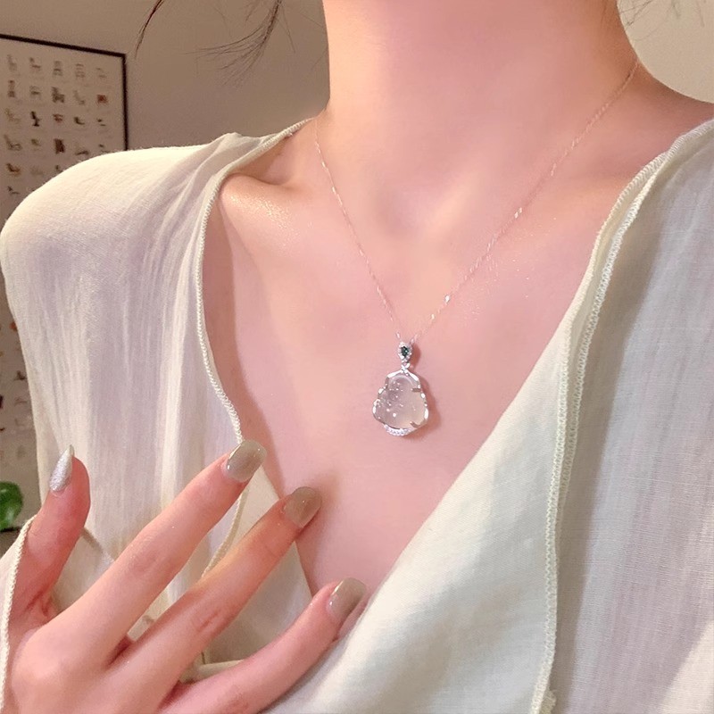 钛钢项链 新中式闪锆佛公项链女轻奢小众高级感锁骨链百搭颈链潮
