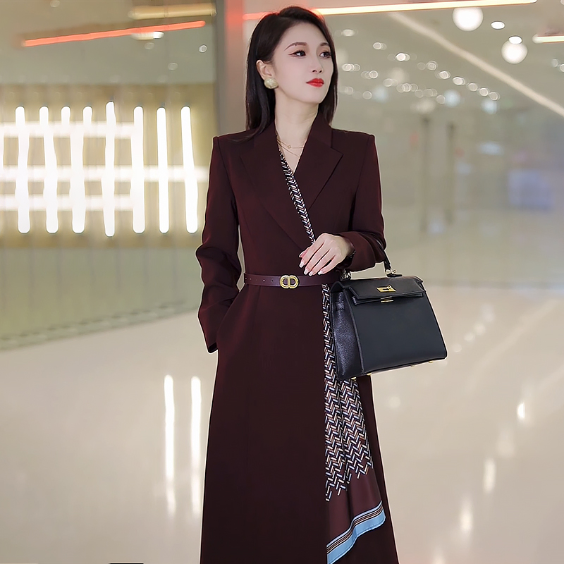 女装新款春秋冬新款高端气质优雅通勤中长职业西装连衣裙Q8021