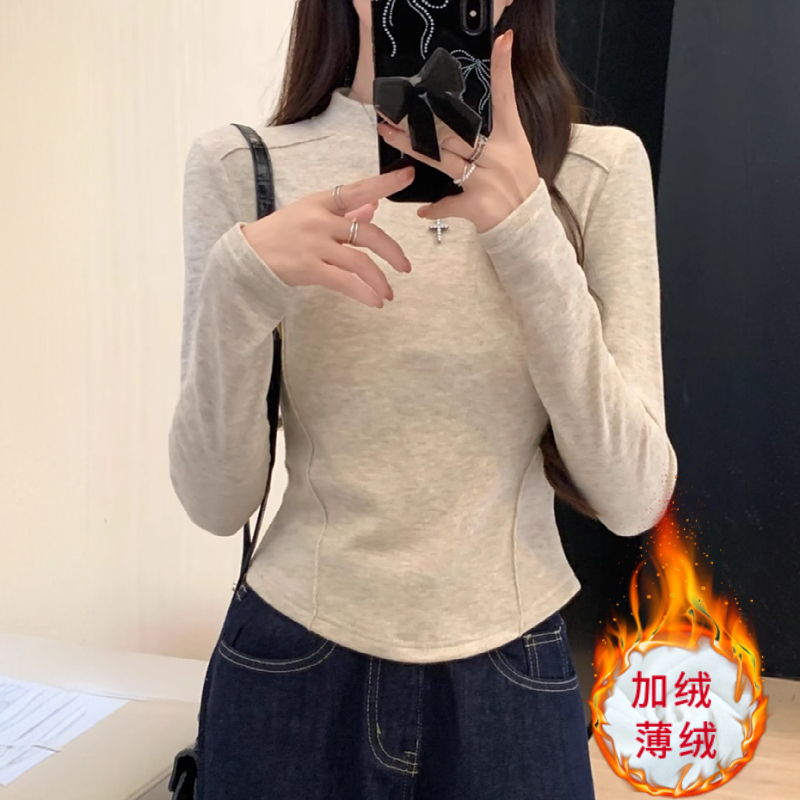 薄绒打底衫女设计感2025新款秋冬女装内搭洋气半高领长袖上衣T恤
