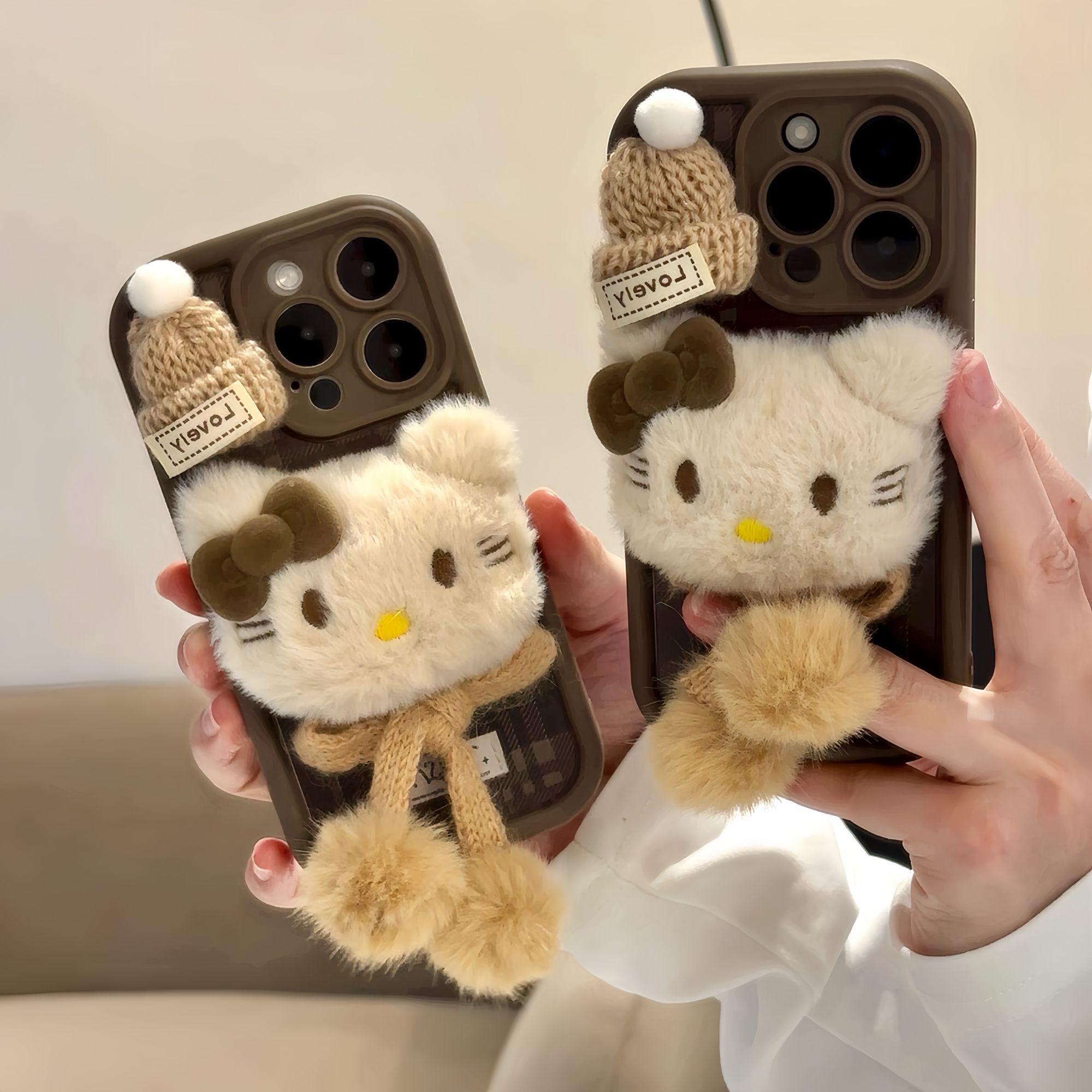 冬季毛绒围巾kitty适用苹果17/16promax手机壳华为P70vivo小米15