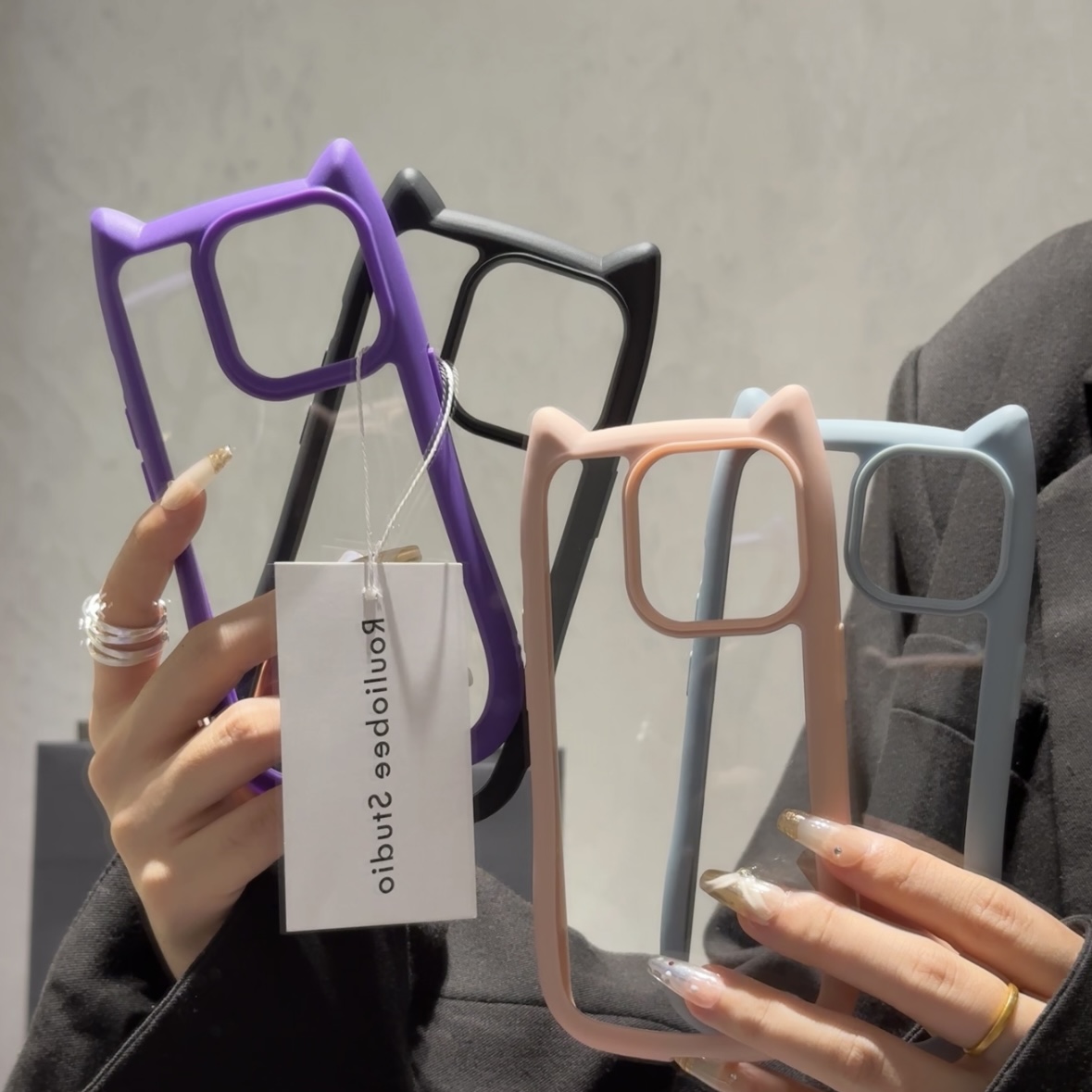 ins风可爱透明立体猫耳朵透明13手机壳苹果15promax多色14/13套12