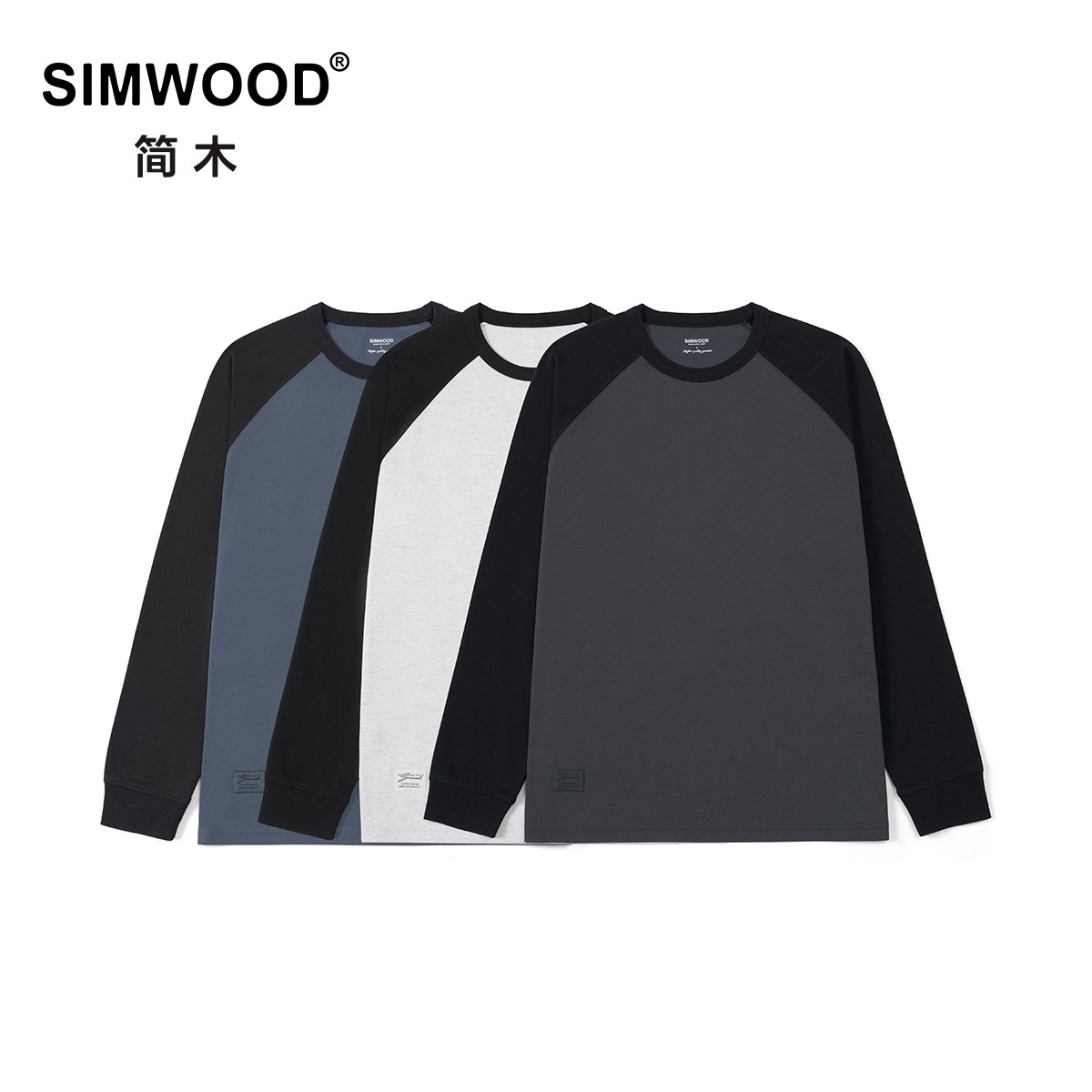 SIMWOOD/简木【宽松】 240g棉sorona经典运动插肩袖长袖T恤SN120061