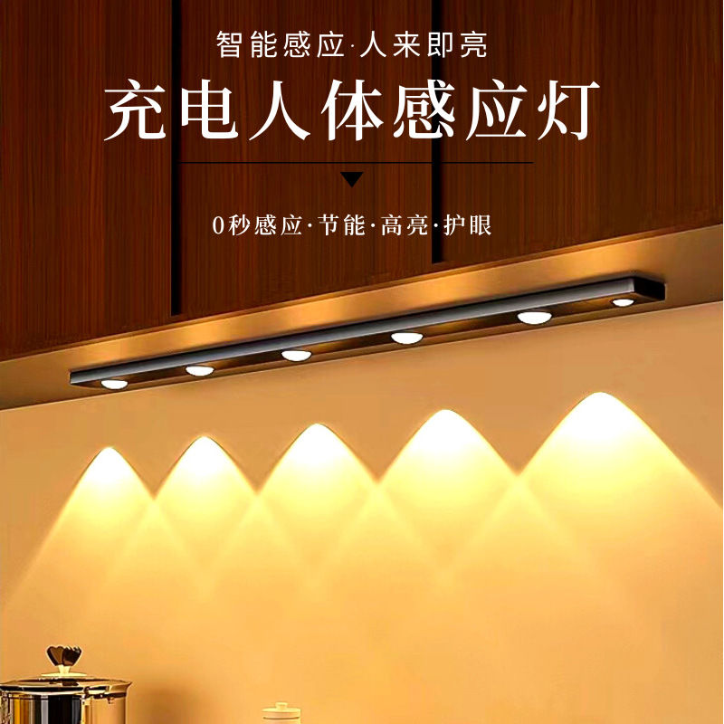 小夜灯智能猫眼人体感应led灯长条磁吸自粘灯带充电式酒柜氛围灯.