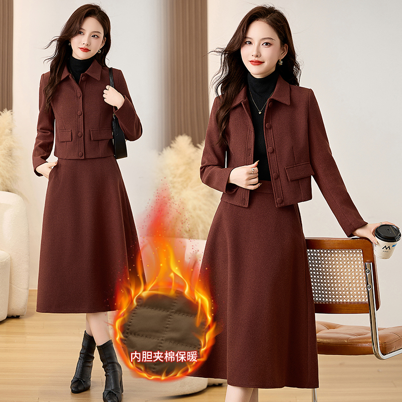 安哥拉红小香风毛呢套装裙女2025秋冬新款高级感气质半身裙两件套