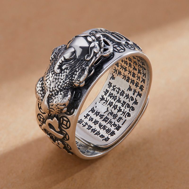 足银戒指 霸气复古貔貅戒指指环手工个性男士做旧男款古法指戒990