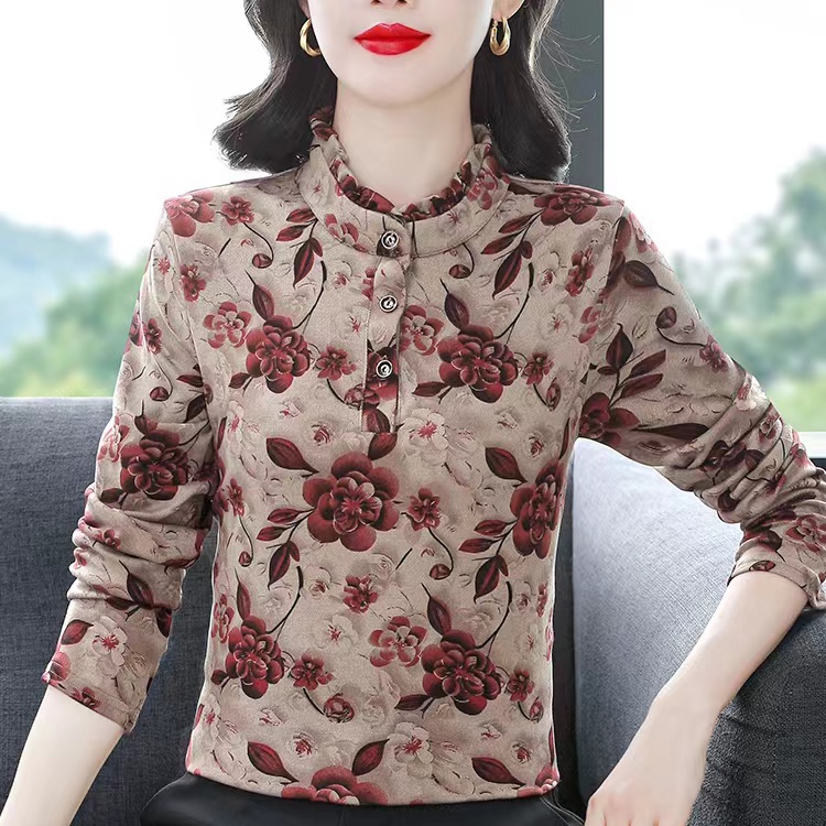 加绒花边领打底衫2025冬季加厚保暖上衣内搭小衫2061