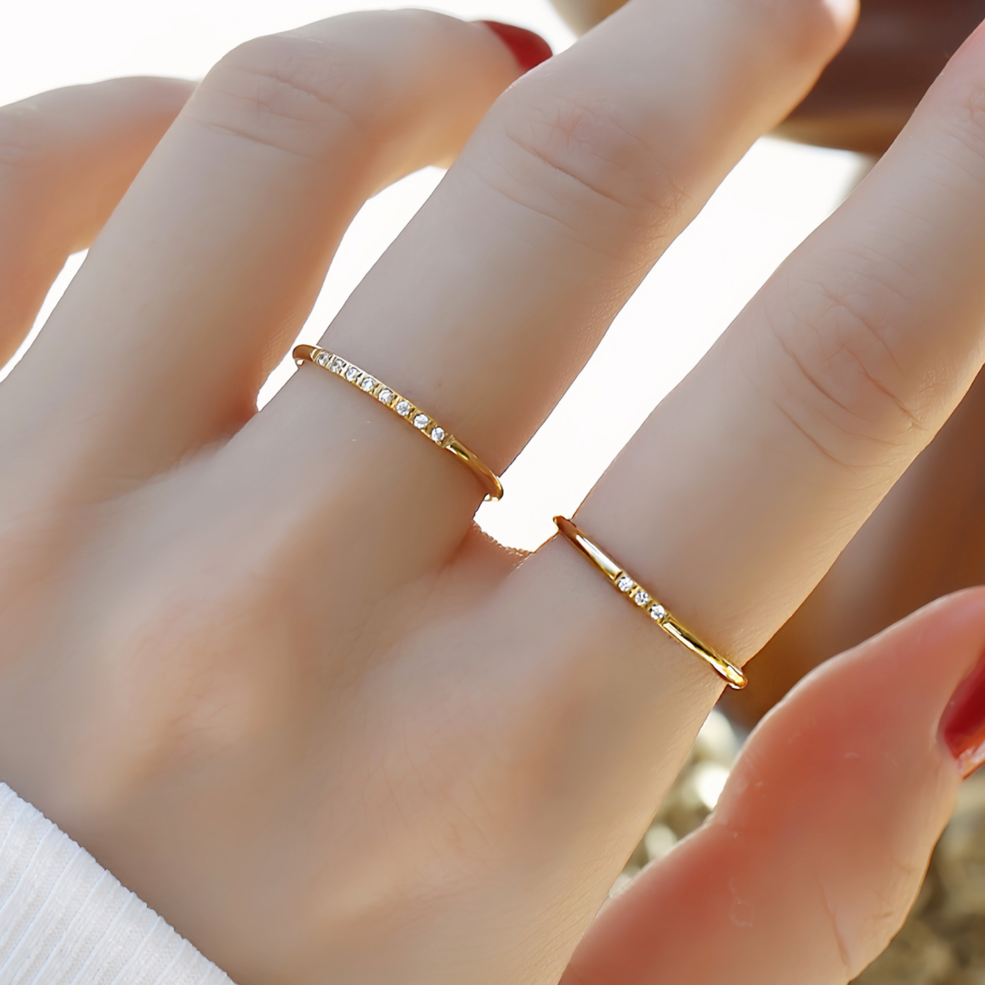 LINGSIV 钛钢戒指 时尚简约设计感素圈戒指女ins不掉色细戒食指环