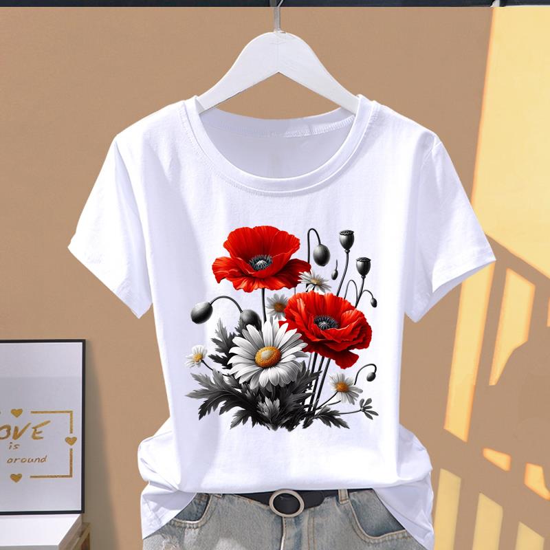 时尚女休闲个性圆领夏印花通勤蝴蝶打底衫上衣ins韩版短袖T恤