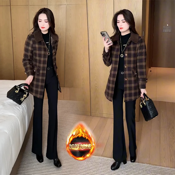 加厚秋冬季新款修身外套女洋气时尚气质小个子中长款风衣