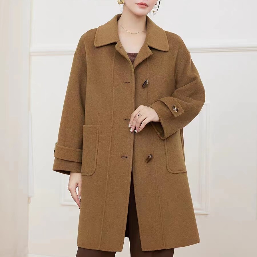 【时尚牛角扣.】显瘦减龄秋冬韩版休闲百搭中长款气质羊毛大衣