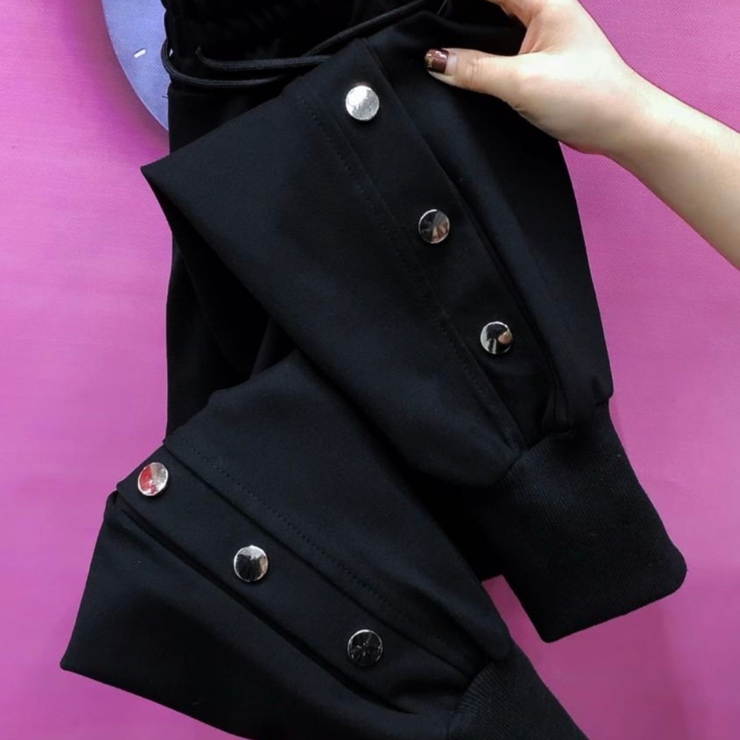 2024秋冬新款罗马棉松紧腰宽松舒适帅气工装裤（不加绒）黑色显瘦长