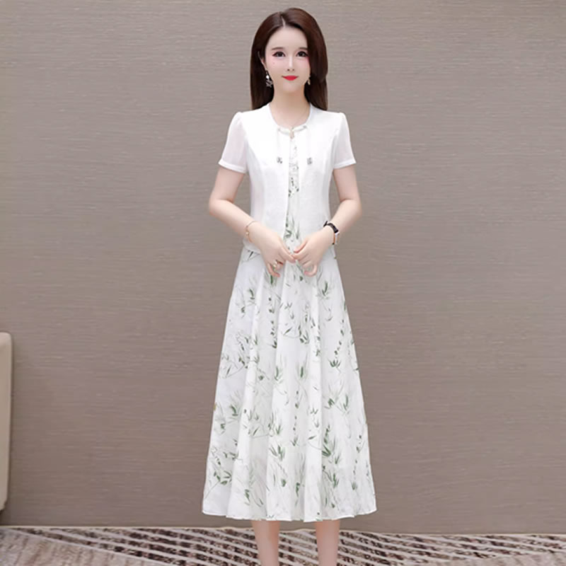 【套装】国风裙子套装2025新款夏季女新中式两件套中长款印花连衣裙