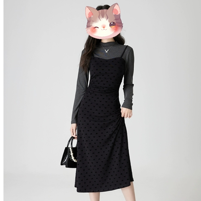 法式假两件半高领针织时尚复古连衣裙秋季2025新款显瘦气质长裙子