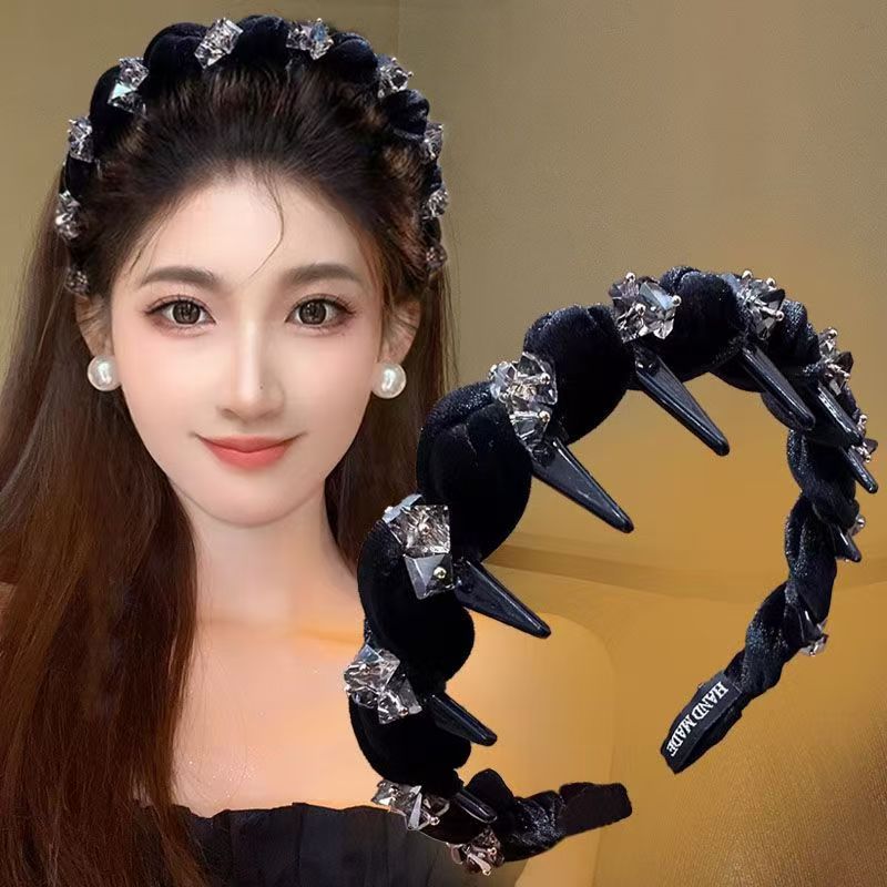 日韩气质水钻蝴蝶发箍女新款网红波浪防滑碎发洗脸头箍发卡小香风