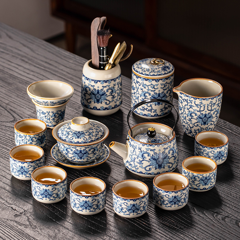 2024新款青花汝窑茶具套装家用轻奢高档中式茶壶陶瓷功夫茶杯盖碗