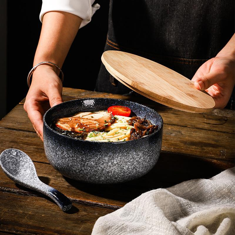 日式泡面碗带盖餐具面条碗家用大碗拉面碗汤碗防烫陶瓷汤面碗大号