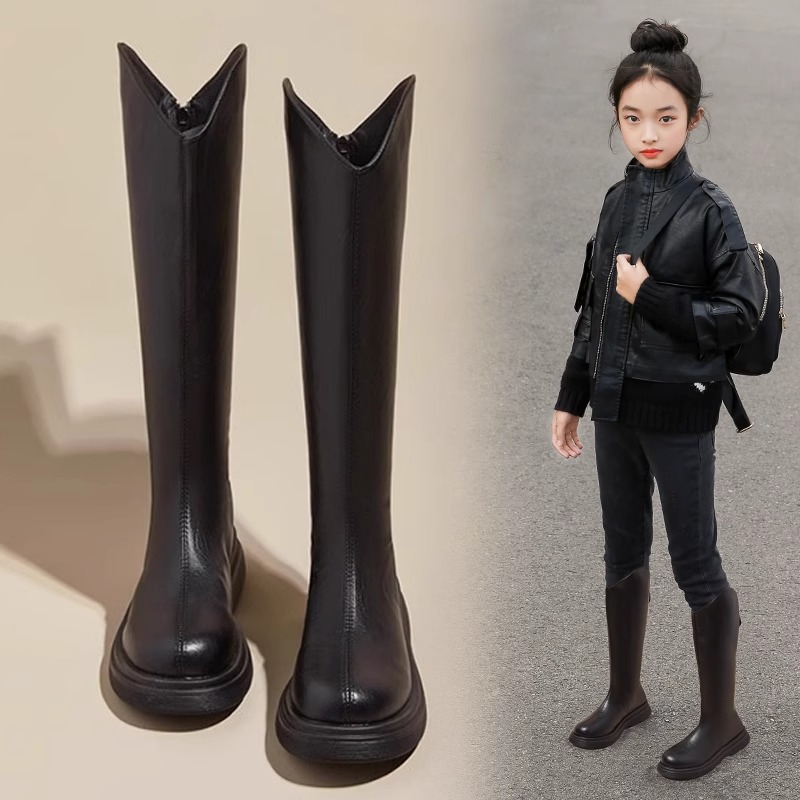 女童长筒靴2025冬新款儿童靴子中大童高筒靴小女孩长靴洋气马丁靴