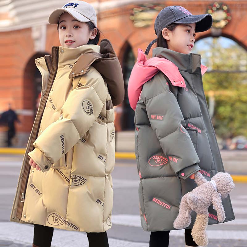 2025新款中大童装女童羽绒服儿童中长款加厚保暖洋气冬季连帽外套