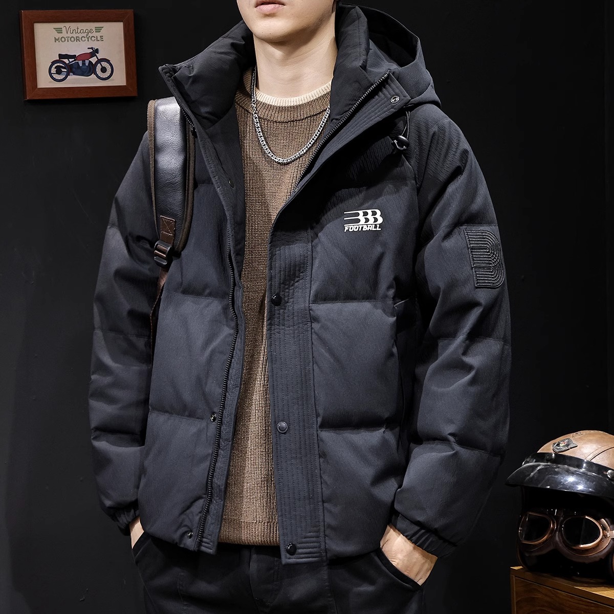 羽绒服男冬季新款加厚保暖连帽男士户外防风工装潮牌鸭绒外套大码