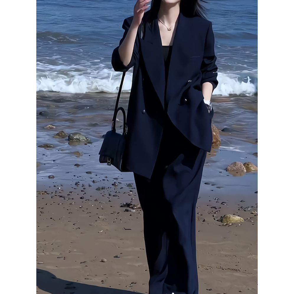 大码西装套装女高级感春秋新款高端轻奢休闲宽松西服阔腿裤两件套