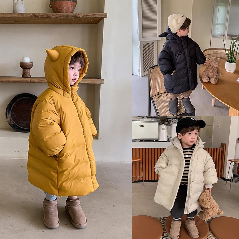 韩男女童中长新款羽绒服冬季洋气婴幼儿童宝宝小恶魔加厚冬装外套