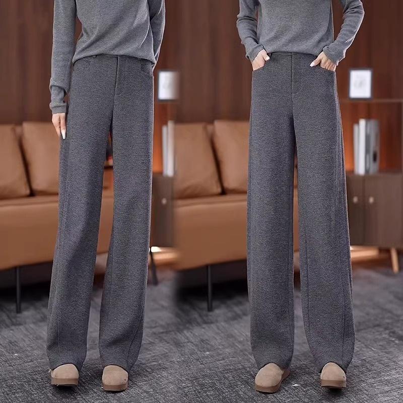 灰色直筒裤女2024冬季高腰显瘦弯刀裤加绒加厚羊毛呢糯米阔腿裤子