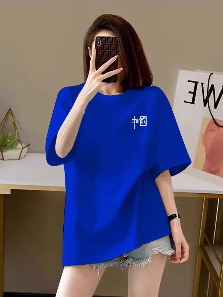 克莱因蓝大版t恤纯棉短袖女2026新款欧货宽松遮屁股半袖上衣潮ins