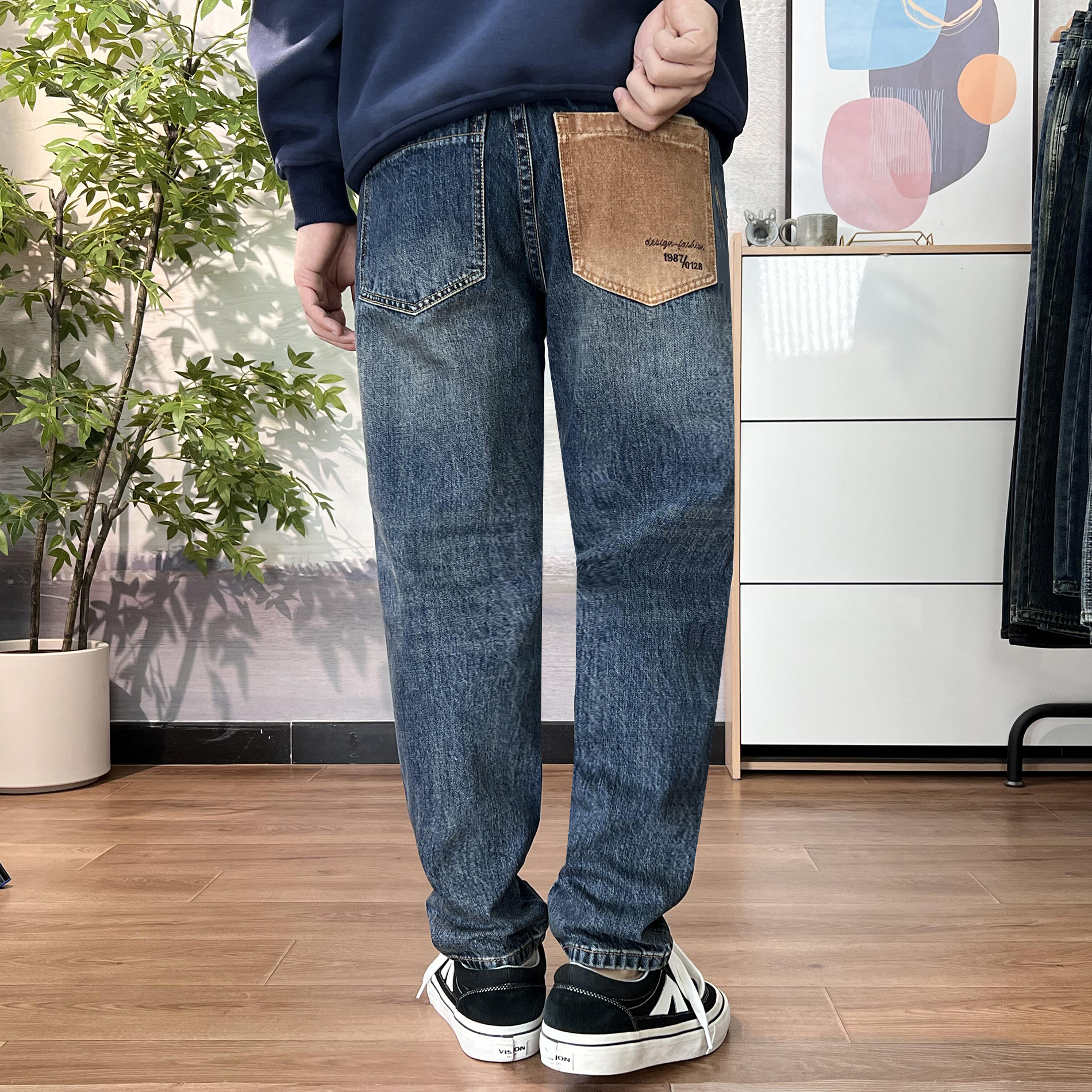 春秋新款美式复古牛仔裤男宽松直筒潮牌阿美咔叽裤子水洗休闲男裤