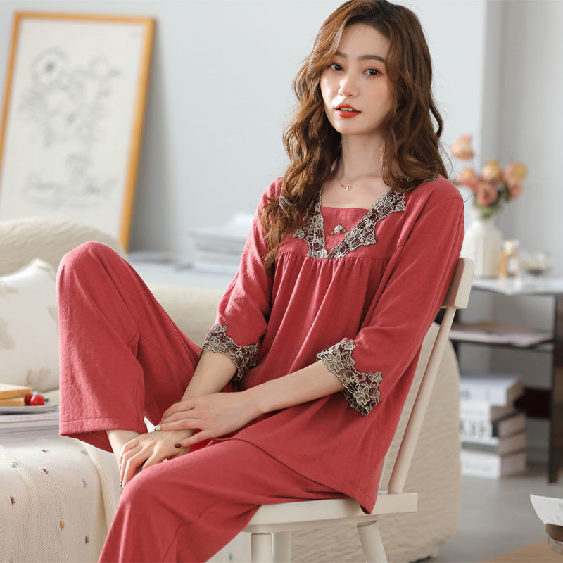 新款莫代尔睡衣女夏最新款七分袖高档大码中年妈妈家居服套装宽松